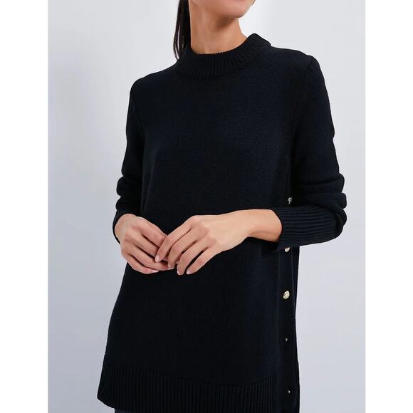 Tuckernuck Sweaters - Tuckernuck Wool Blend Bexley Knit Sweater with Gold Side Buttons Black Small